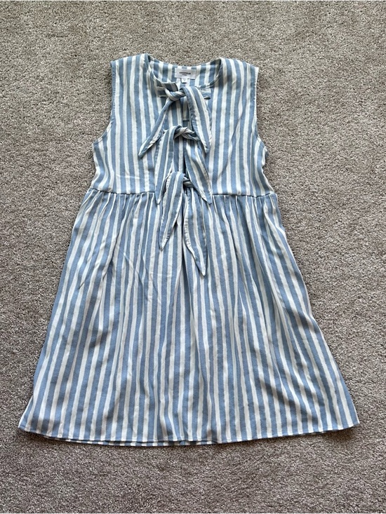 Anniewear Dresses & Skirts - AnnieWear Blue Striped Tie Front Babydoll Dress Small Pockets Coastal Boho